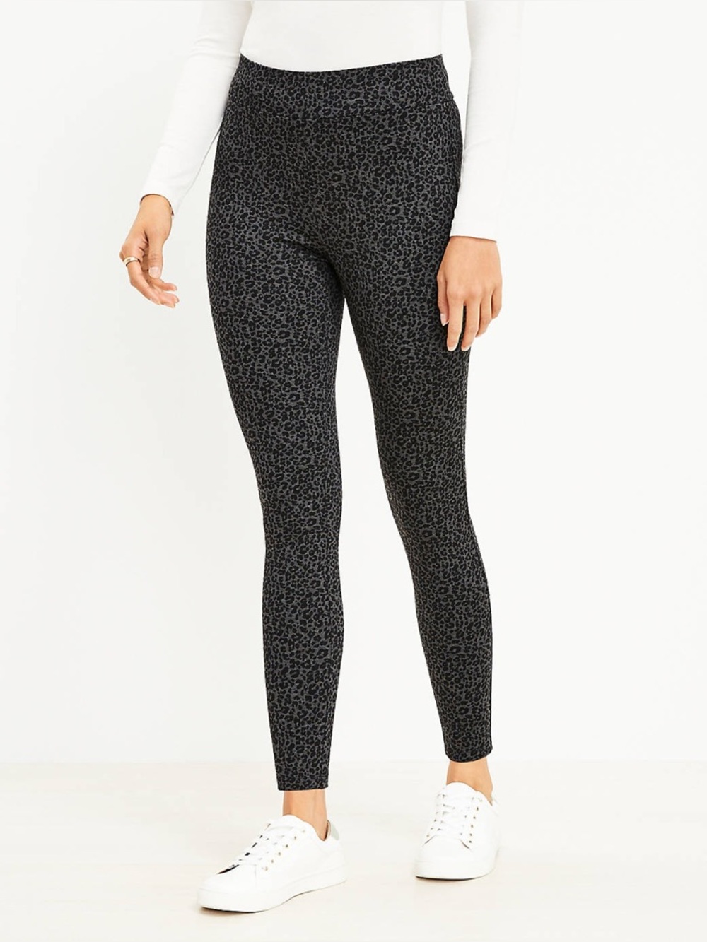 NWT Loft Leopard Print Ponte Leggings Animal Print Pull On Grey Black Size Large